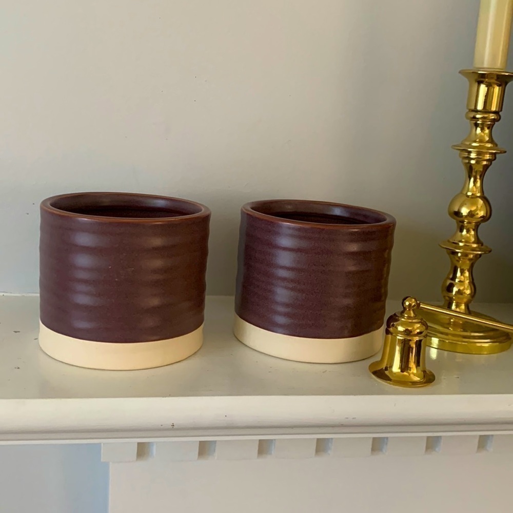 Set‎ of two Threshold Bathroom Ceramic Canisters plum purple two tones